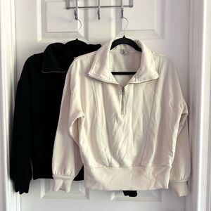 A New Day - Women’s Half-Zip Sweatshirt - 2 pack - Cream & Black - M